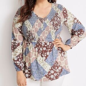 New Maurices Blouse Shirt Plus Size Womens 2X Multi-color Patchwork Long Sleeve